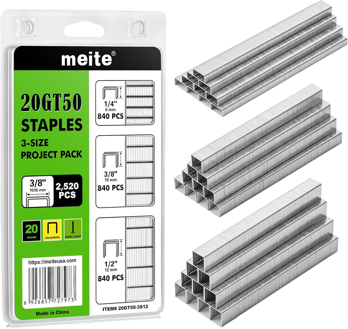 Grapas T50 1/4-3/8-1/2 pulg galvanizadas 2520uds