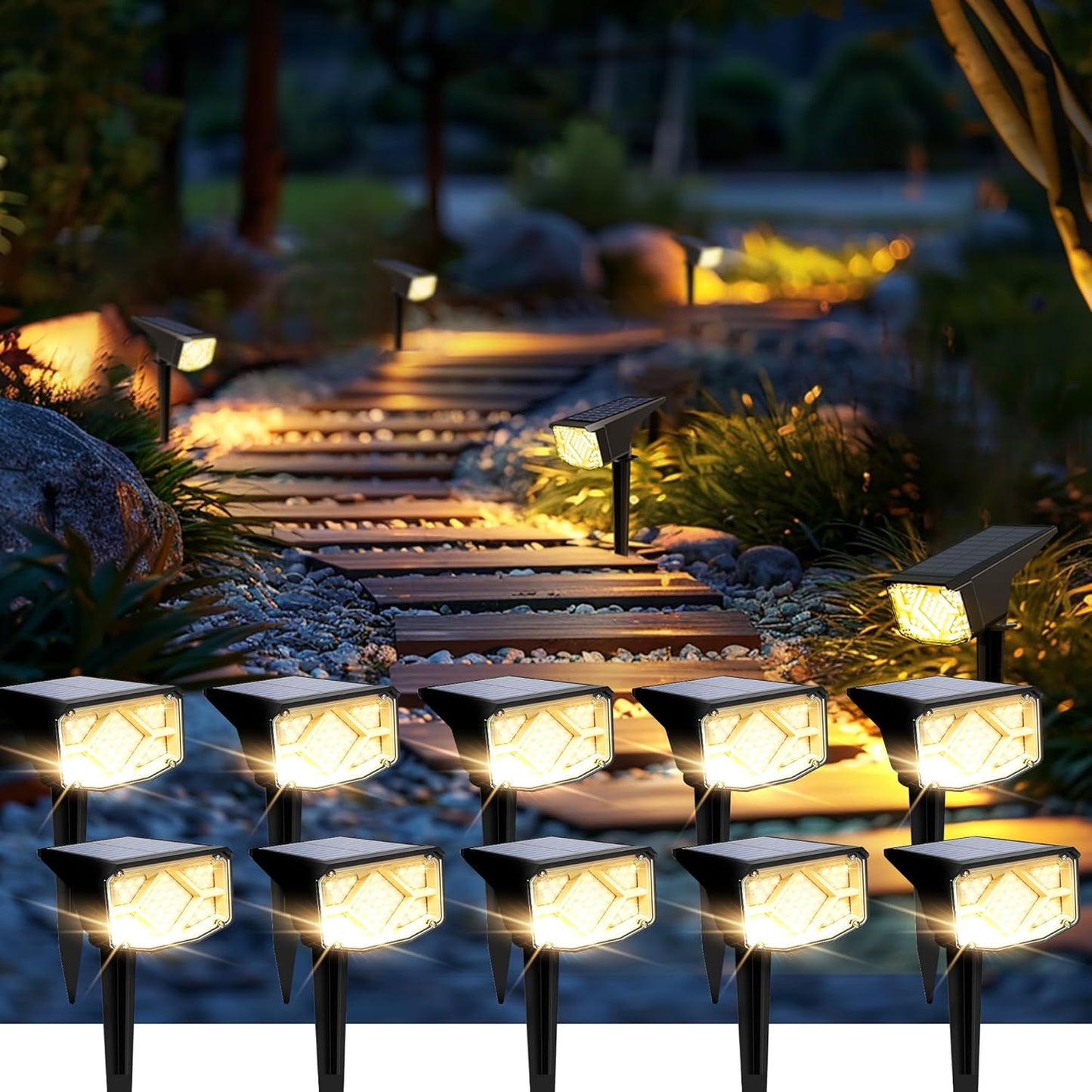 Focos solares IP65 para jardín 10uds blanco cálido