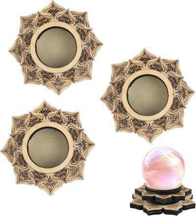 3 Soportes bola cristal madera diseño flor mini 1.181-5.906in