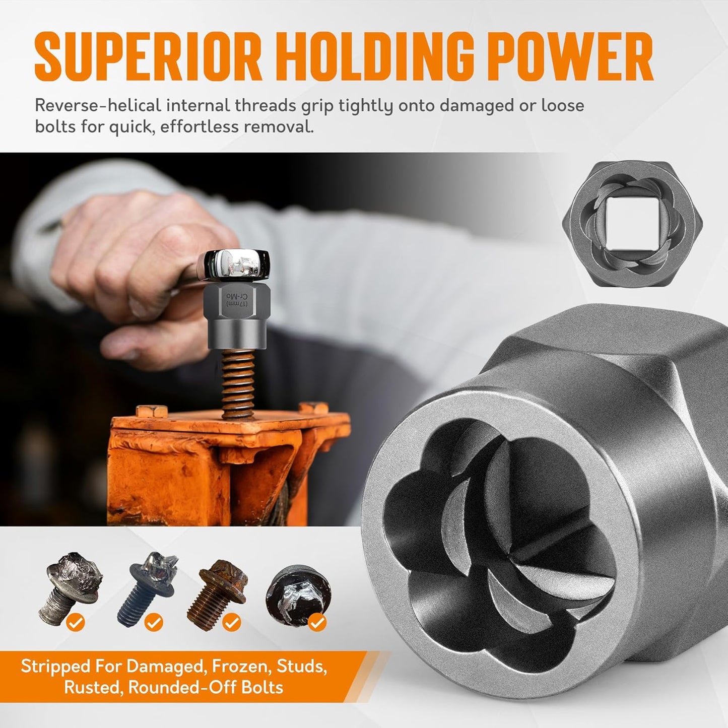 Kit extractor pernos 16 pzas adaptador 3/8 pulg con guantes