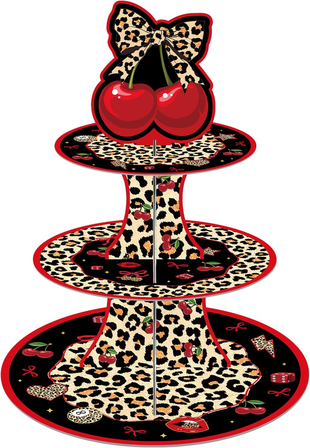 Decoraciones cumpleaños guepardo cerezas soporte cupcakes leopardo 3 niveles torre postre