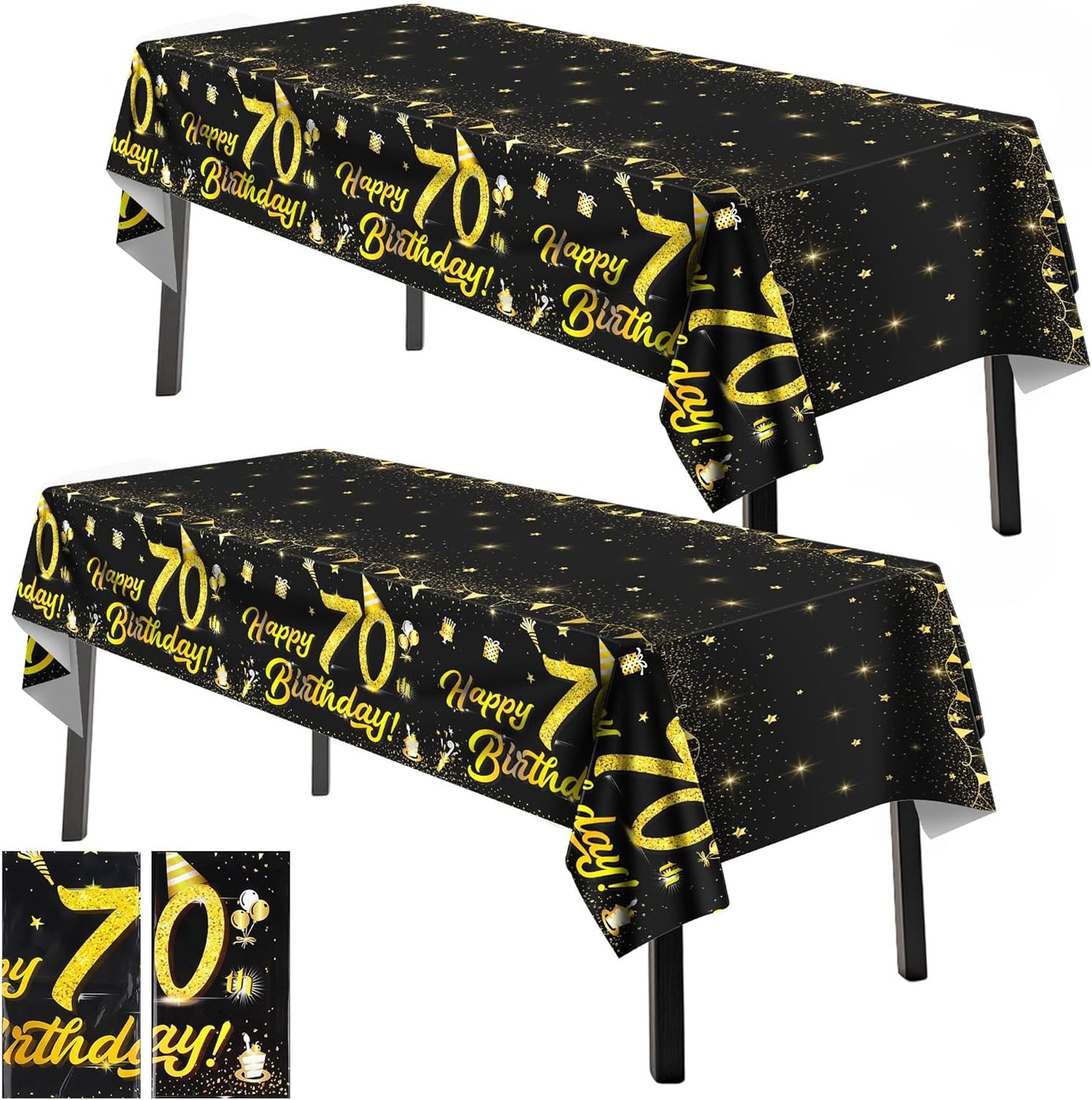 Mantel de plástico rectangular impermeable 108x54 pulgadas paquete de 2 color negro y dorado