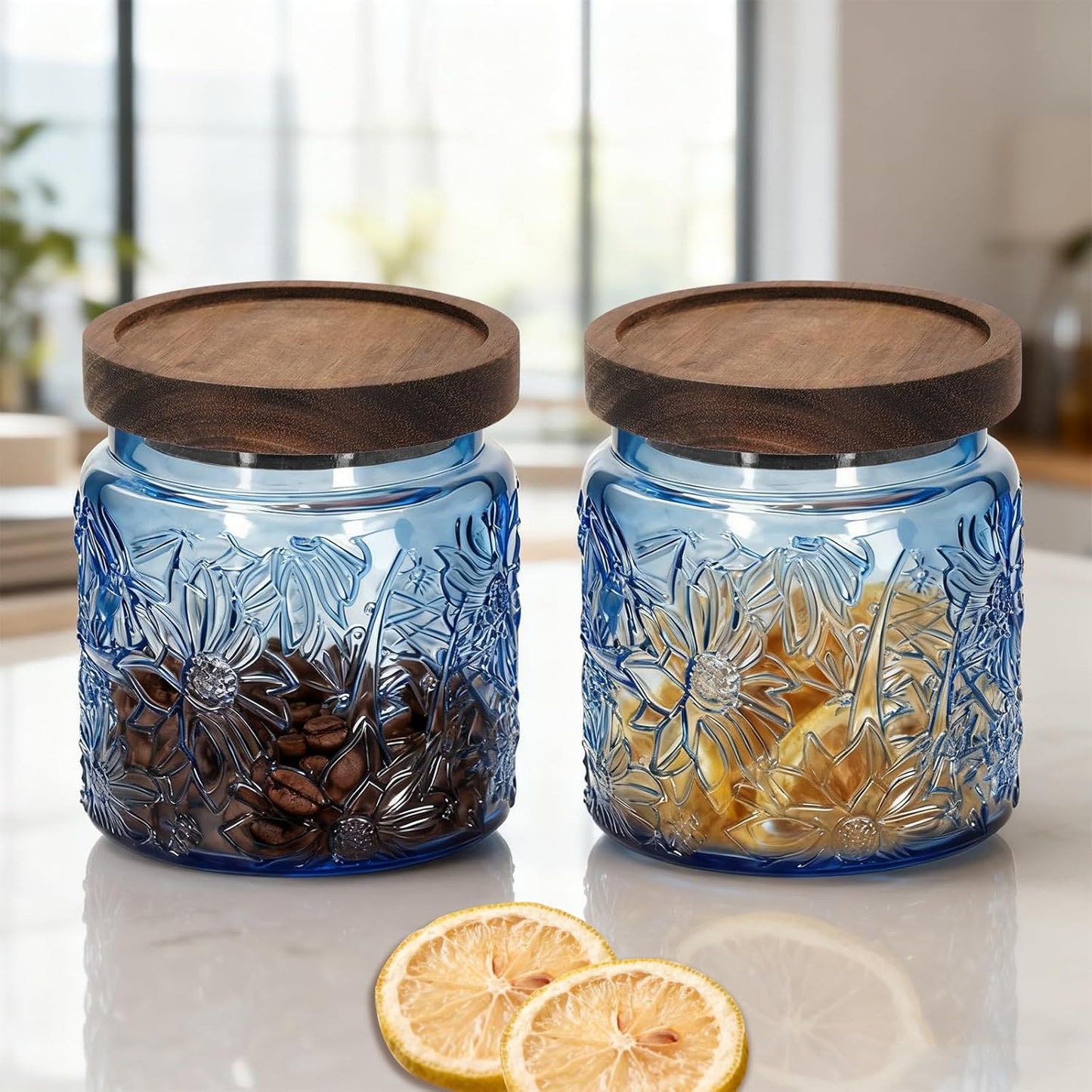 Tarro cristal vintage con tapa madera para azúcar té galletas