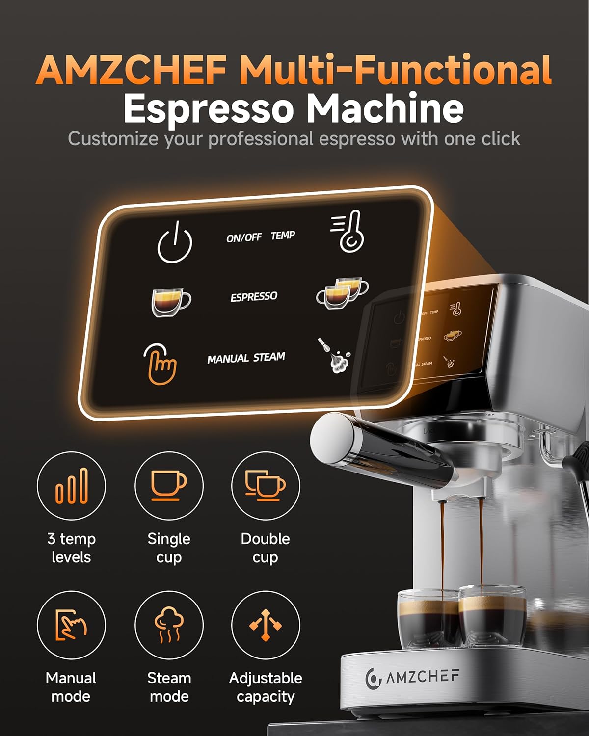 Máquina espresso AMZCHEF con molinillo dosis única y 20 bares