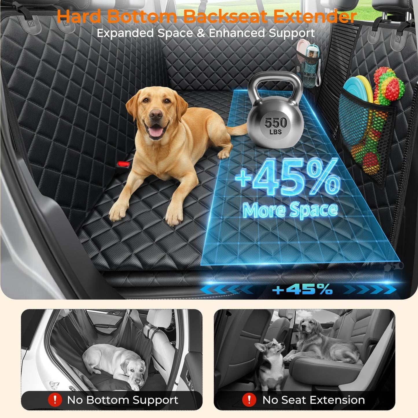 Extensor asiento trasero perro 550lb funda dura hamaca impermeable