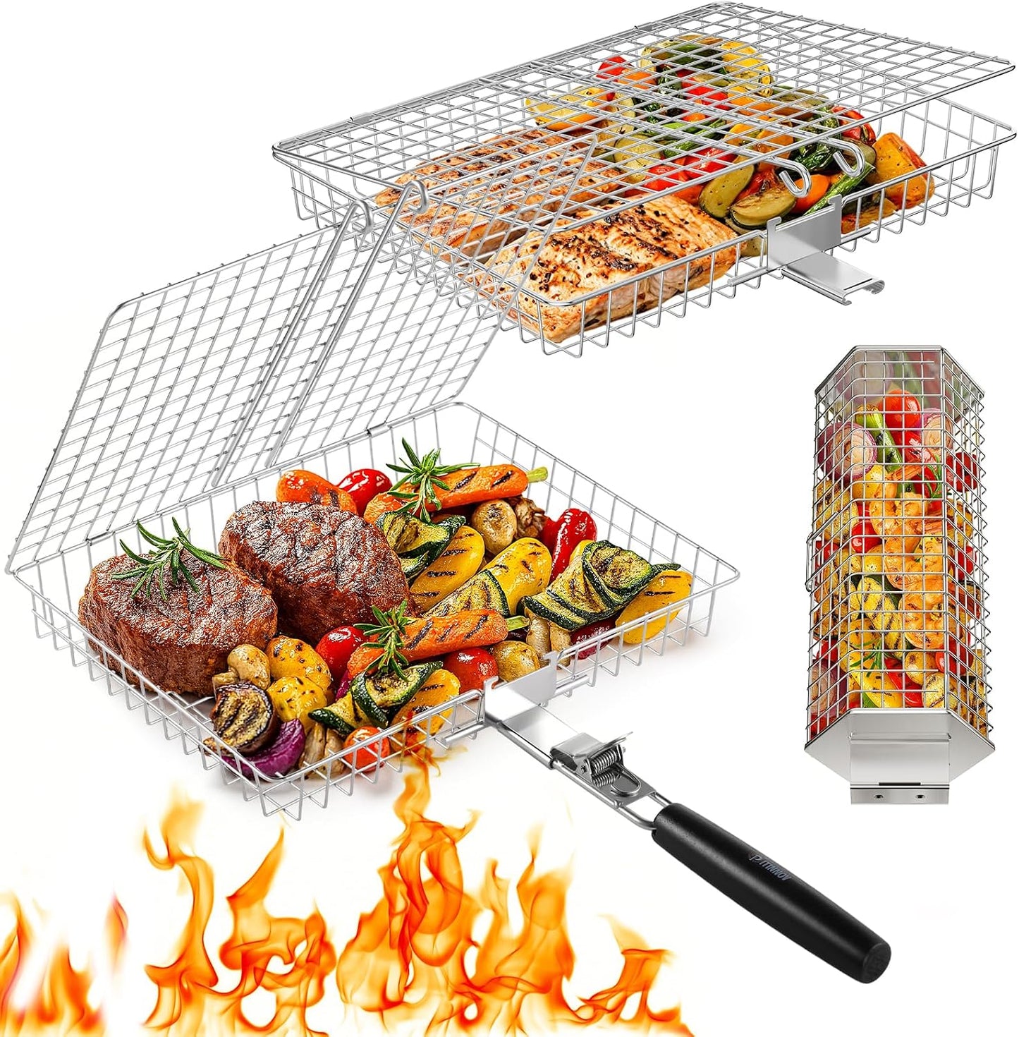 Cesta parrilla acero inox mango extraíble asar