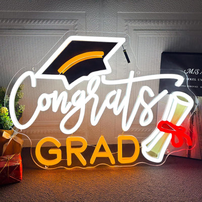 Letrero neón Congrats Grad 15x10.7pulg regulable decoración pared