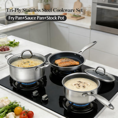 Set de cocina antiadherente compatible con gas, eléctrico e inducción lavavajillas seguro sin PFOA y PFOS