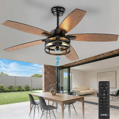 Ventilador techo exterior con luz sensor movimiento 42pulg negro