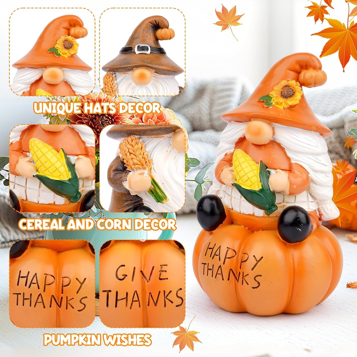 Figura gnomos otoño 2 pzas centro mesa decoración hogar jardín