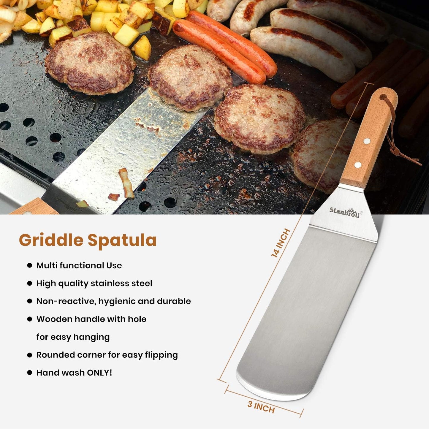 Set 3 Espátulas Acero Inox para Parrilla Blackstone