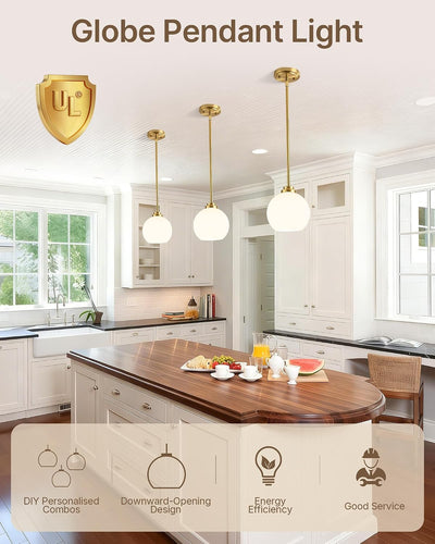 Lámpara colgante globo 7.4pulg color dorado moderna para cocina