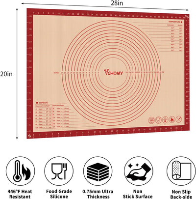 Tapete de silicona extragrande antideslizante para pastelería 28x20 pulgadas rojo