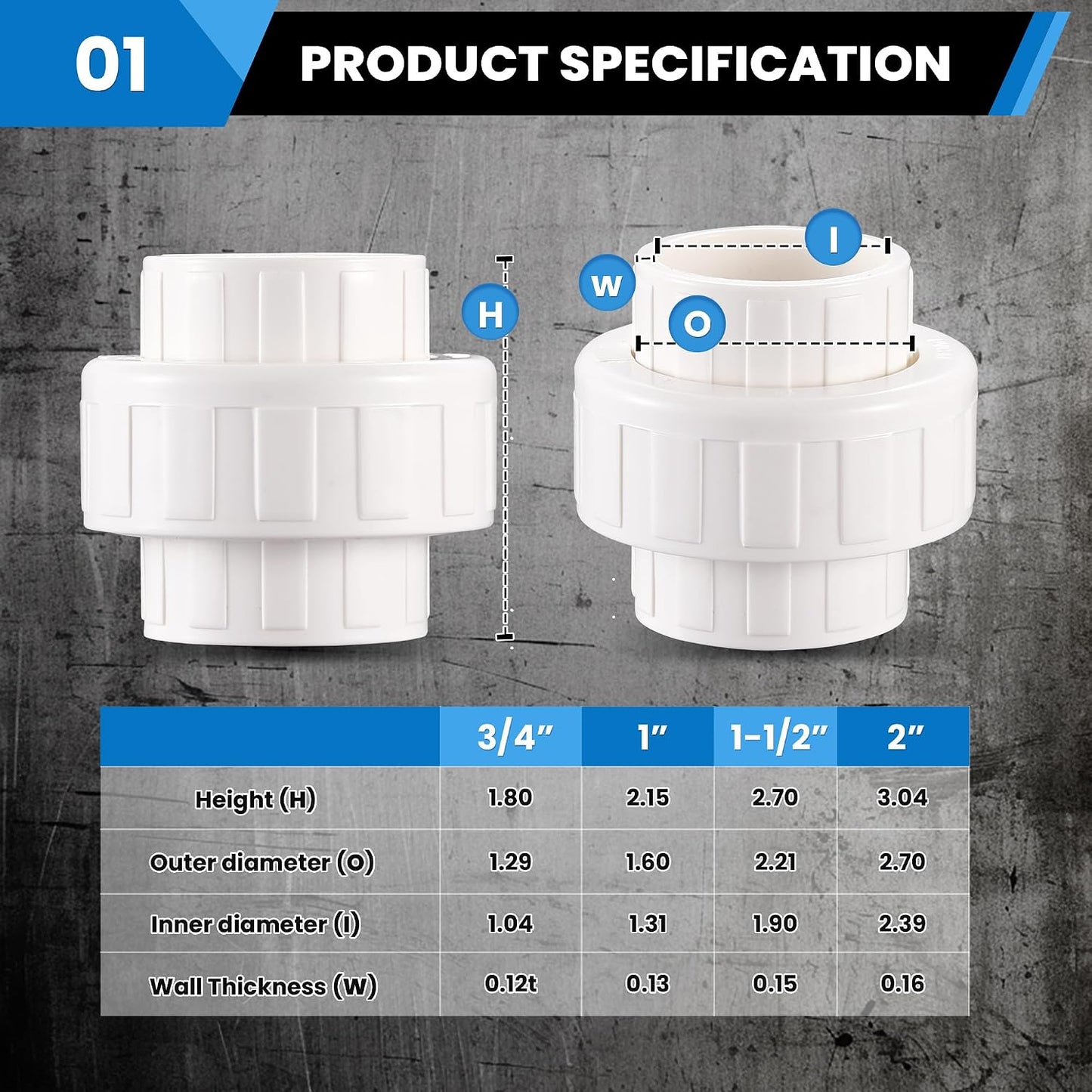 Set 6 uniones tubería 2pulg Schedule 40 PVC