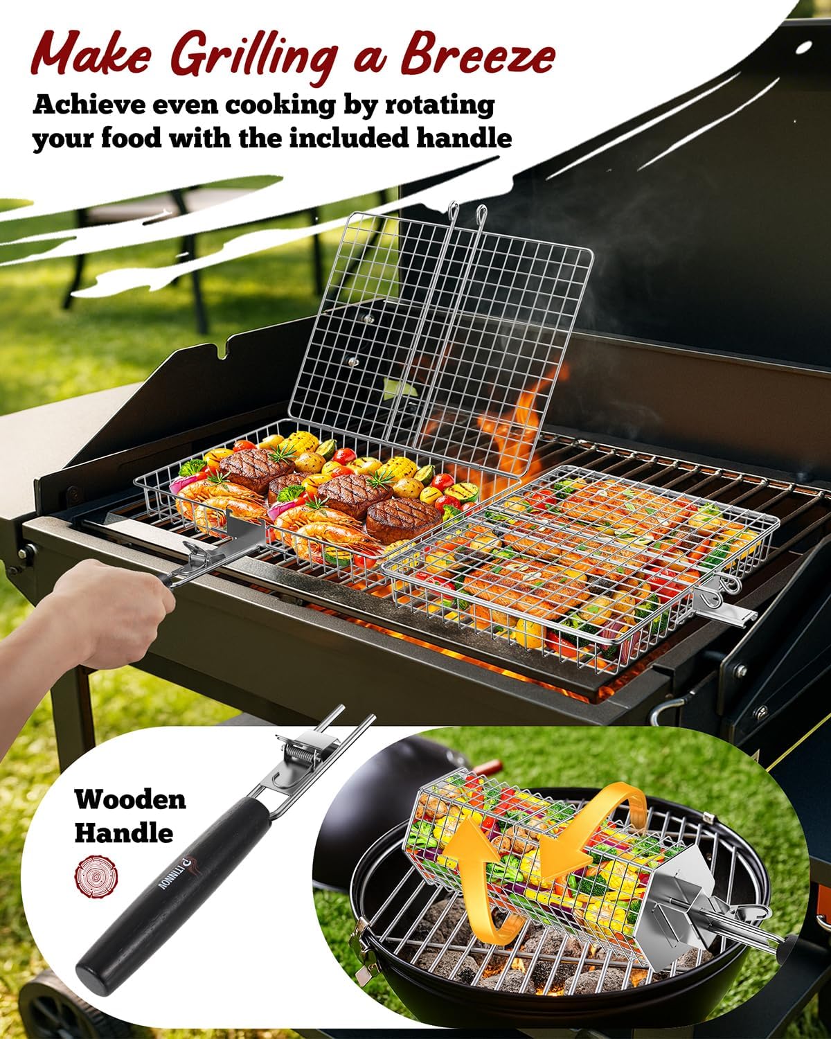 Cesta parrilla acero inox mango extraíble asar