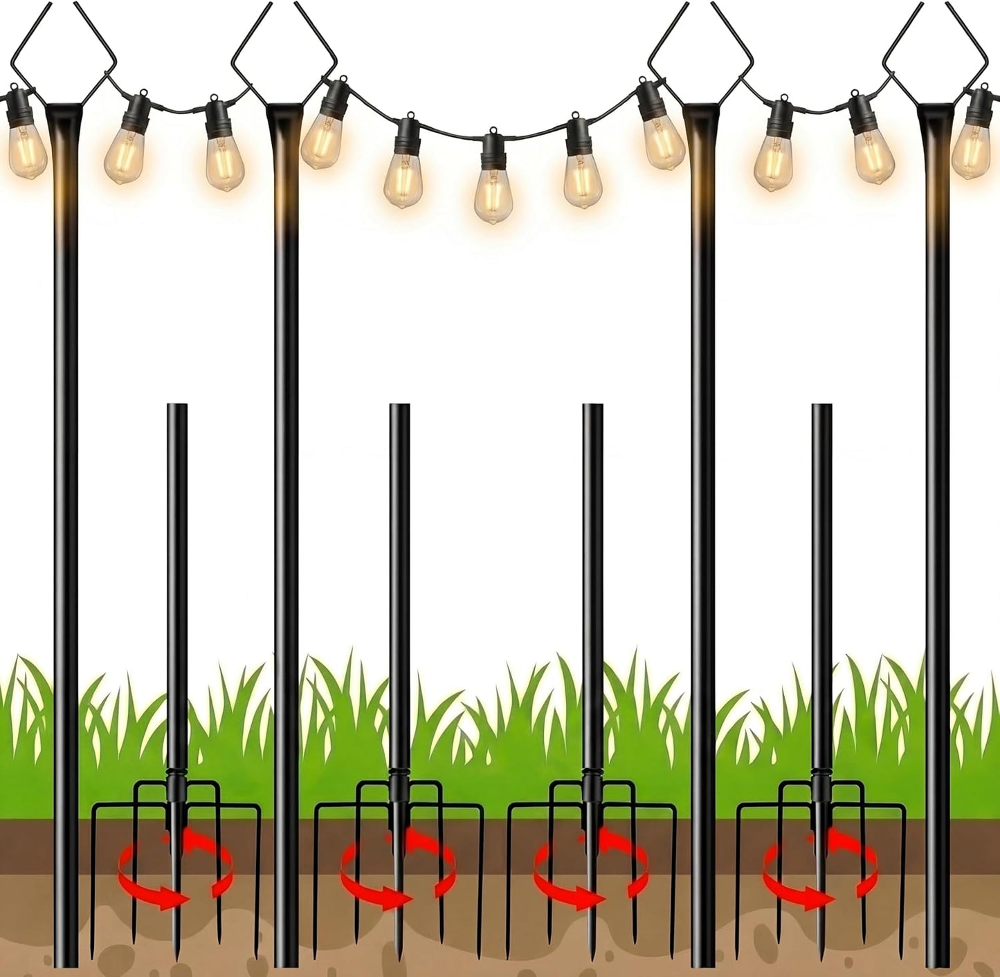 4 Postes luz exterior 10ft soporte metal para pérgola jardín