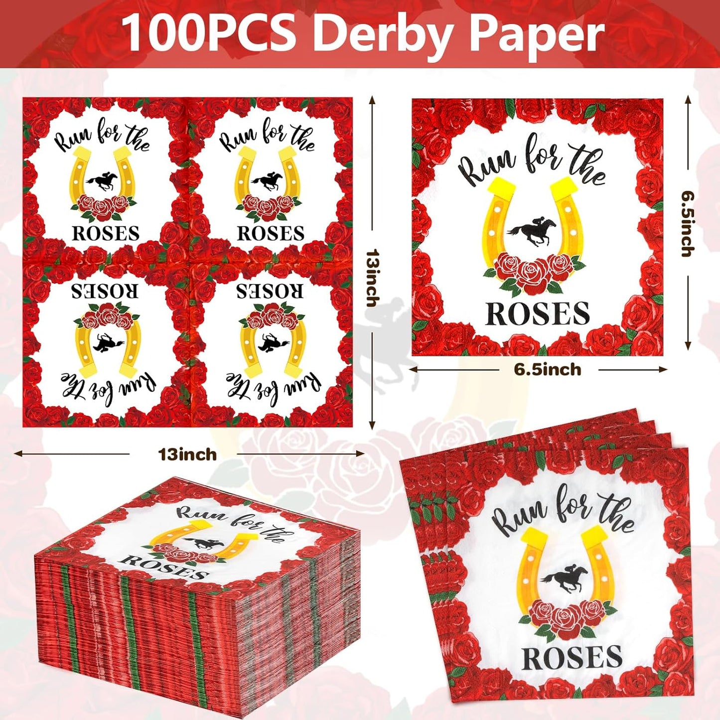 100 Pzas Servilletas Derby para Fiesta Caballos