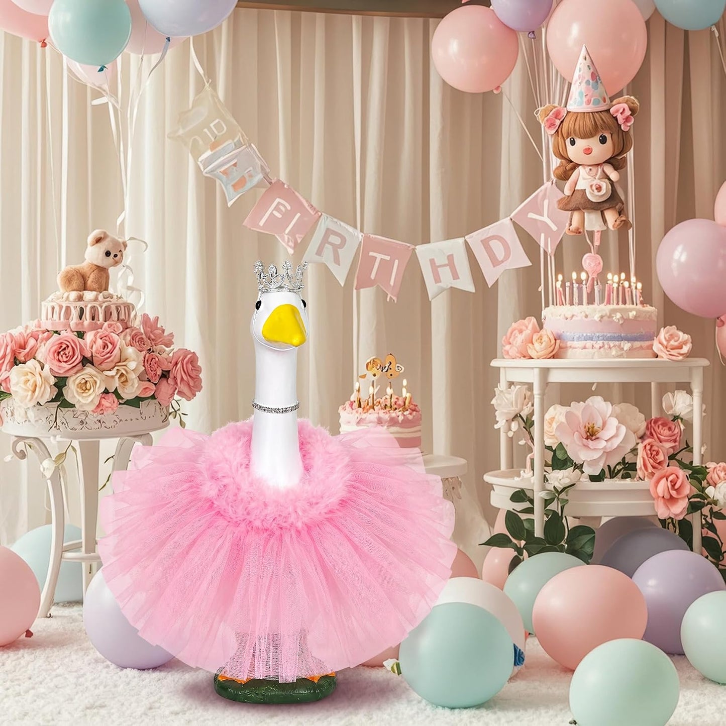 Disfraz cisne rosa para niña con tutú y corona para jardín
