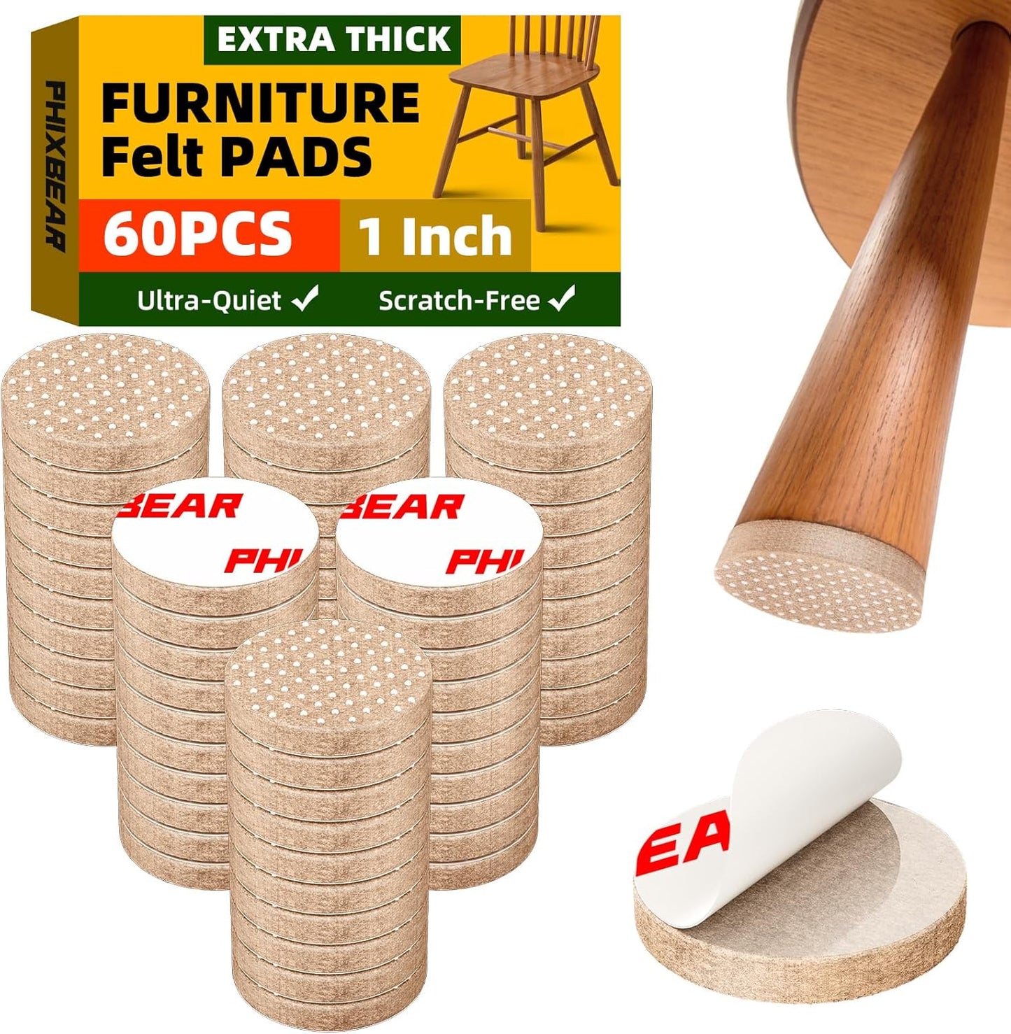 60 Pzas Alfombrillas Antideslizantes para Suelos de Madera