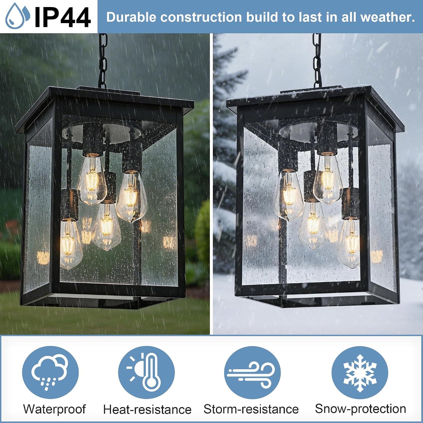 Lámpara colgante 4 luces exterior negro impermeable E26