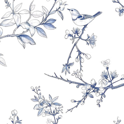 Papel Tapiz Floral Azul y Blanco Botánico Vintage Extraíble