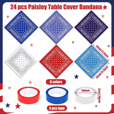 Mantel tipo bandana de cachemira Peryiter 24 unidades con cintas rojas, blancas y azules