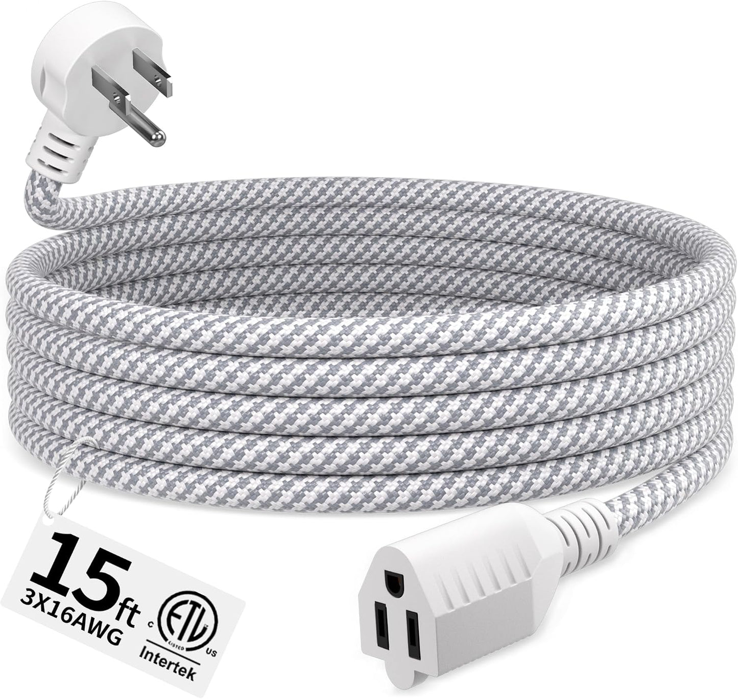Cable extensión trenzado 15ft 16/3 enchufe plano 3 clavijas