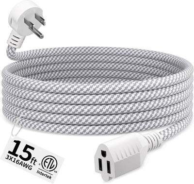 Cable extensión trenzado 15ft 16/3 enchufe plano 3 clavijas