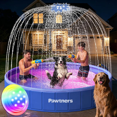 Piscina plegable para mascotas 71pulg con aspersor y luz RGB