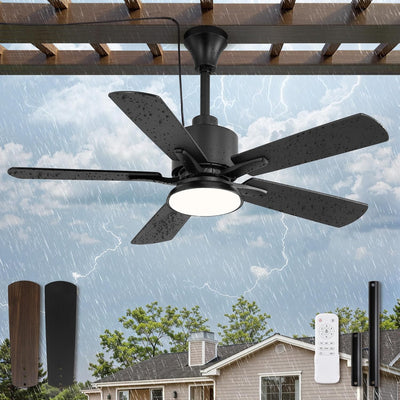 Ventilador techo exterior 42pulg luces IP65 motor CC 6 vel negro