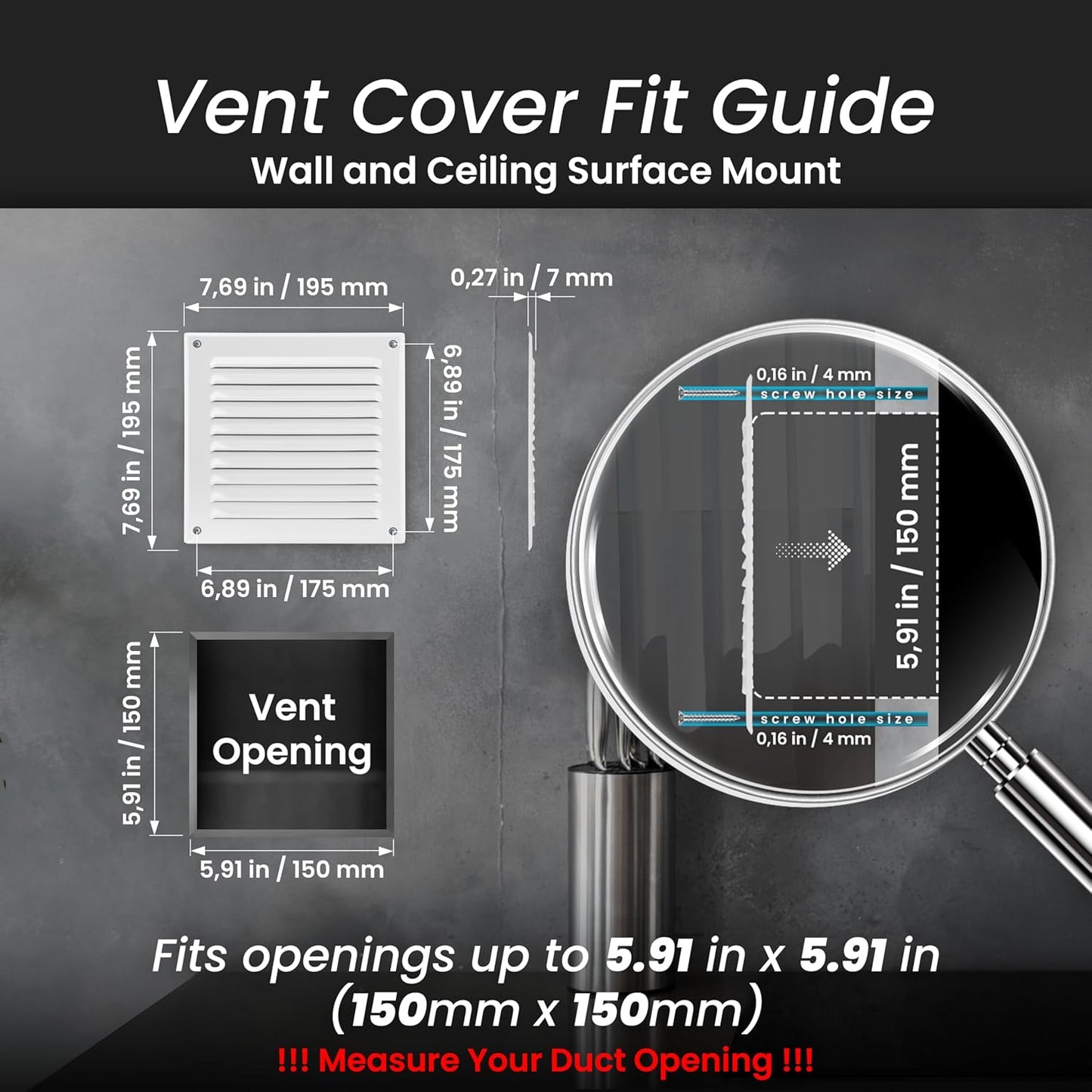 Cubierta ventilación pared metal blanco 7.7x7.7pulg malla