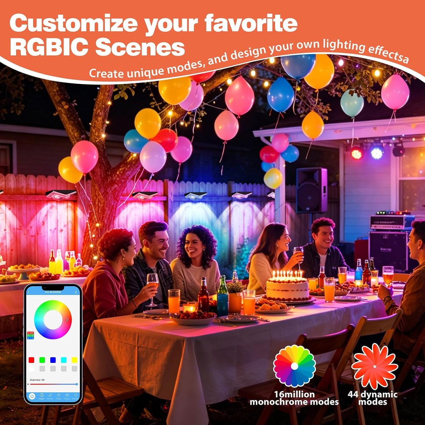 Luces valla exterior LED RGBIC 50pies app control remoto IP67