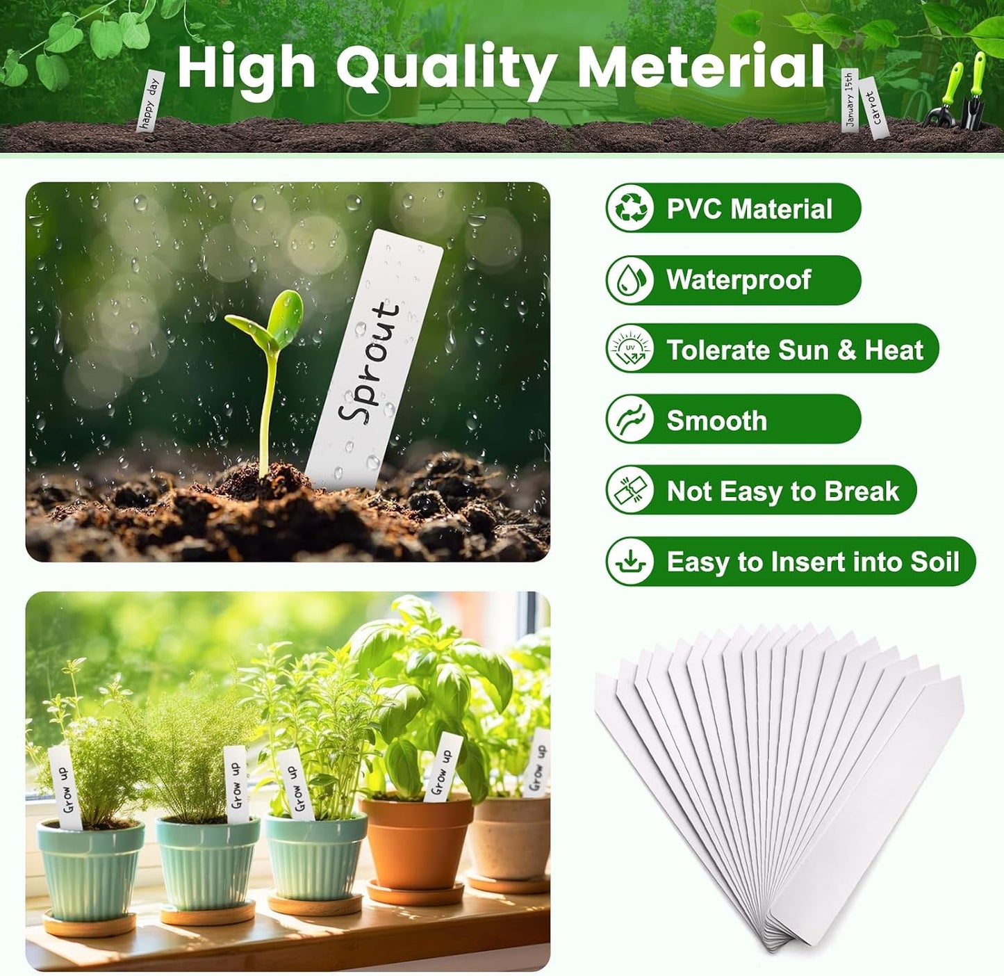 200 Etiquetas Plástico para Plantas 4pulg Jardinería