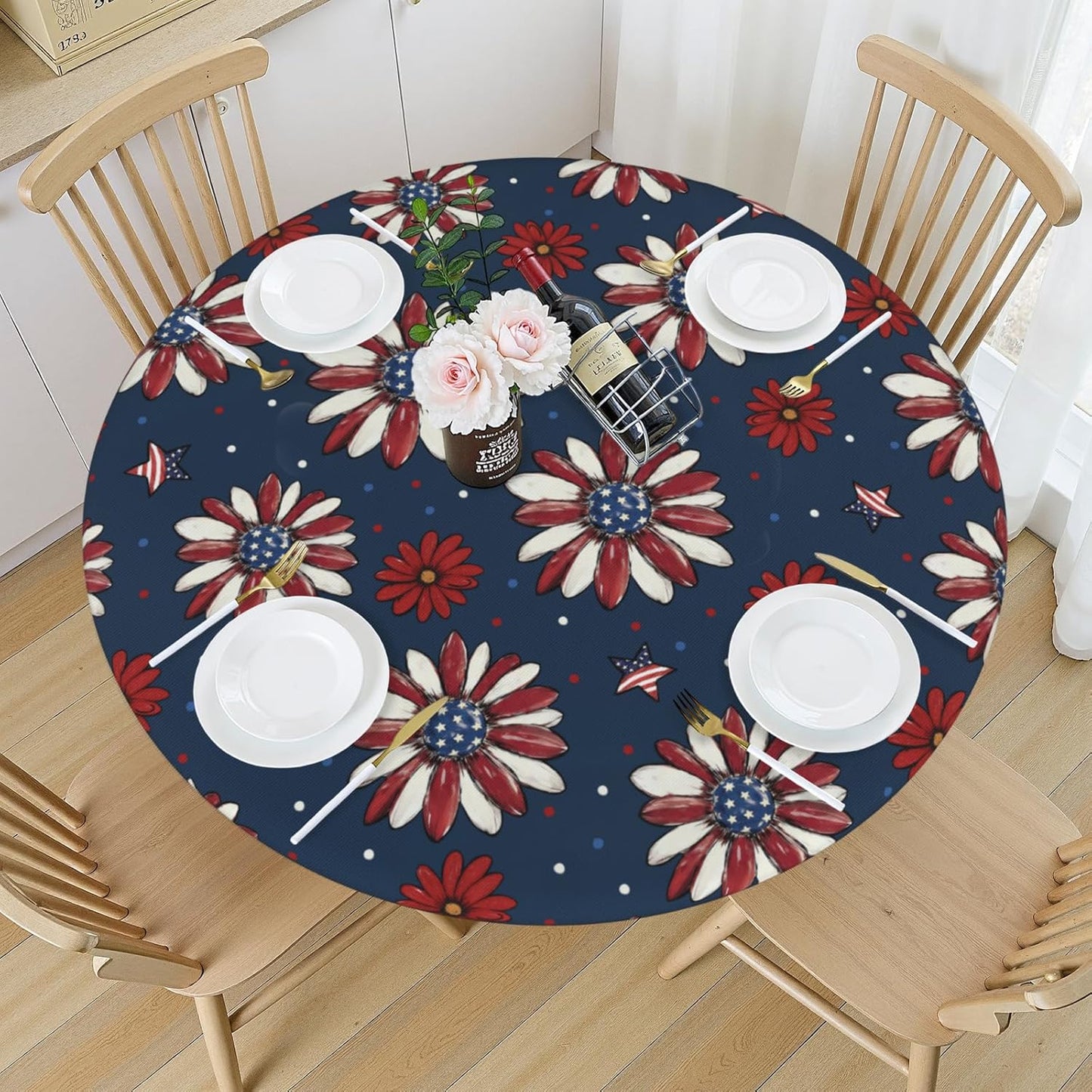 Mantel redondo ajustable bandera patriótica rojo blanco azul