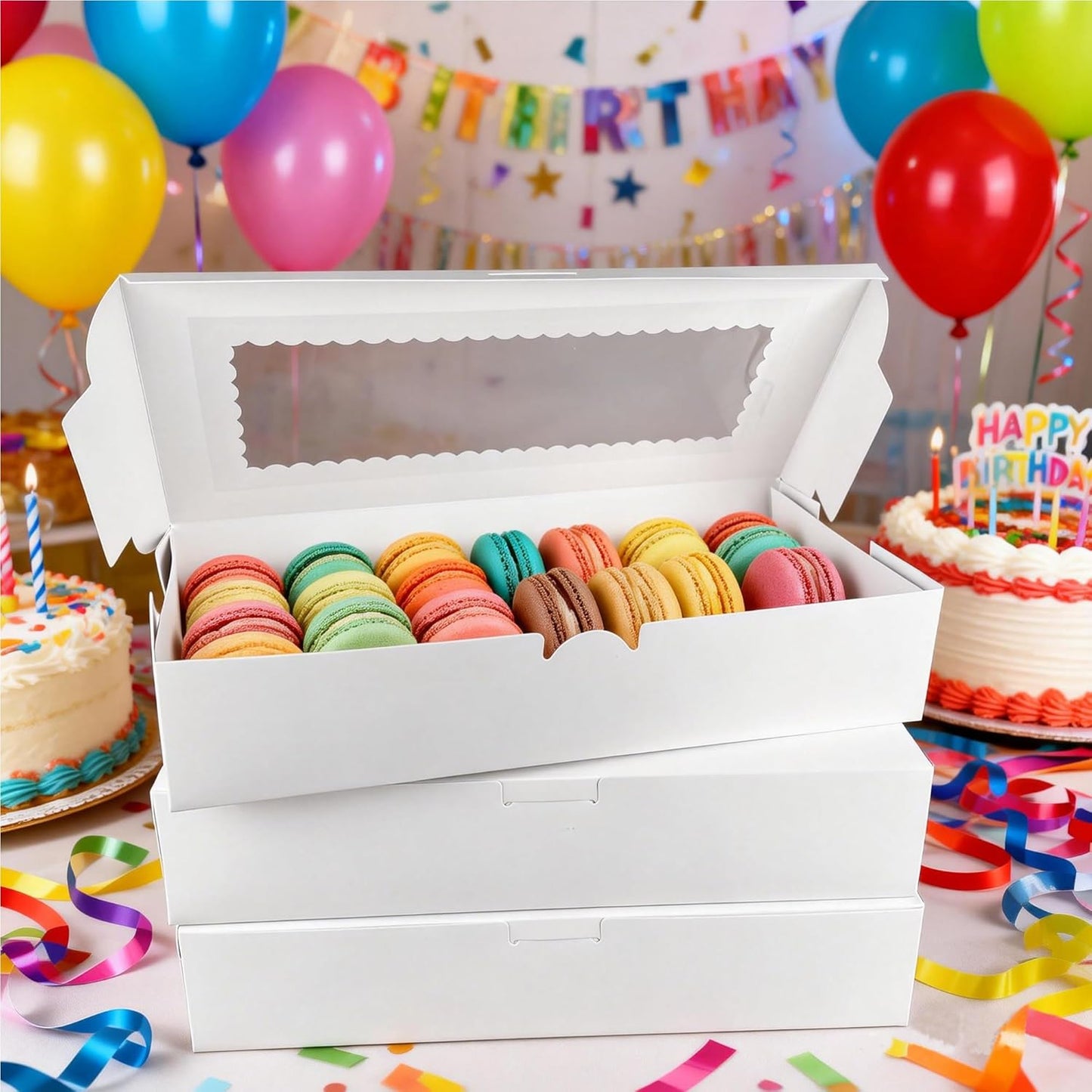 7 Cajas Galletas Blancas 12x5.5pulg Ventana para Bodas y Eventos