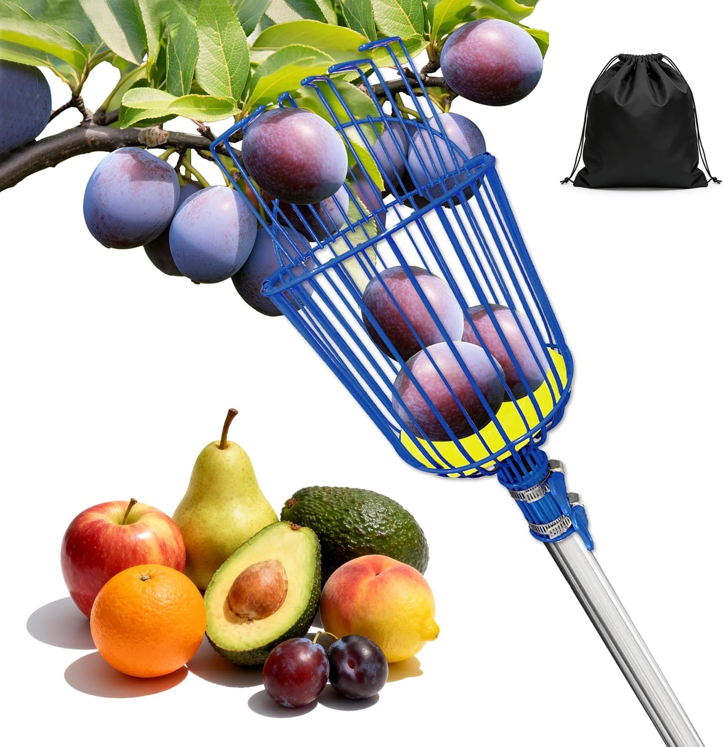 Garras redondas fruta 95pulg poste recogedor