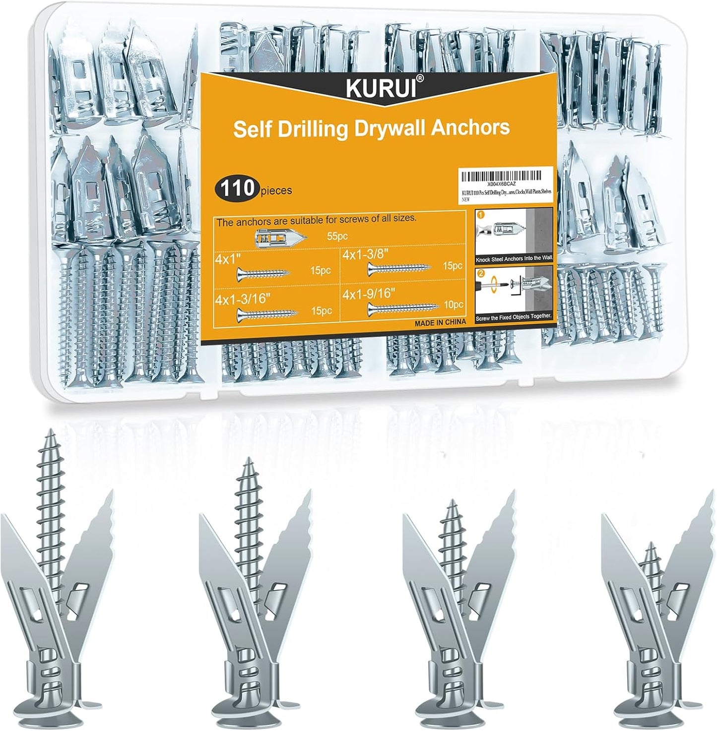 Kit 110 Pzas Anclajes Metal Autoperforables Pared Hueca