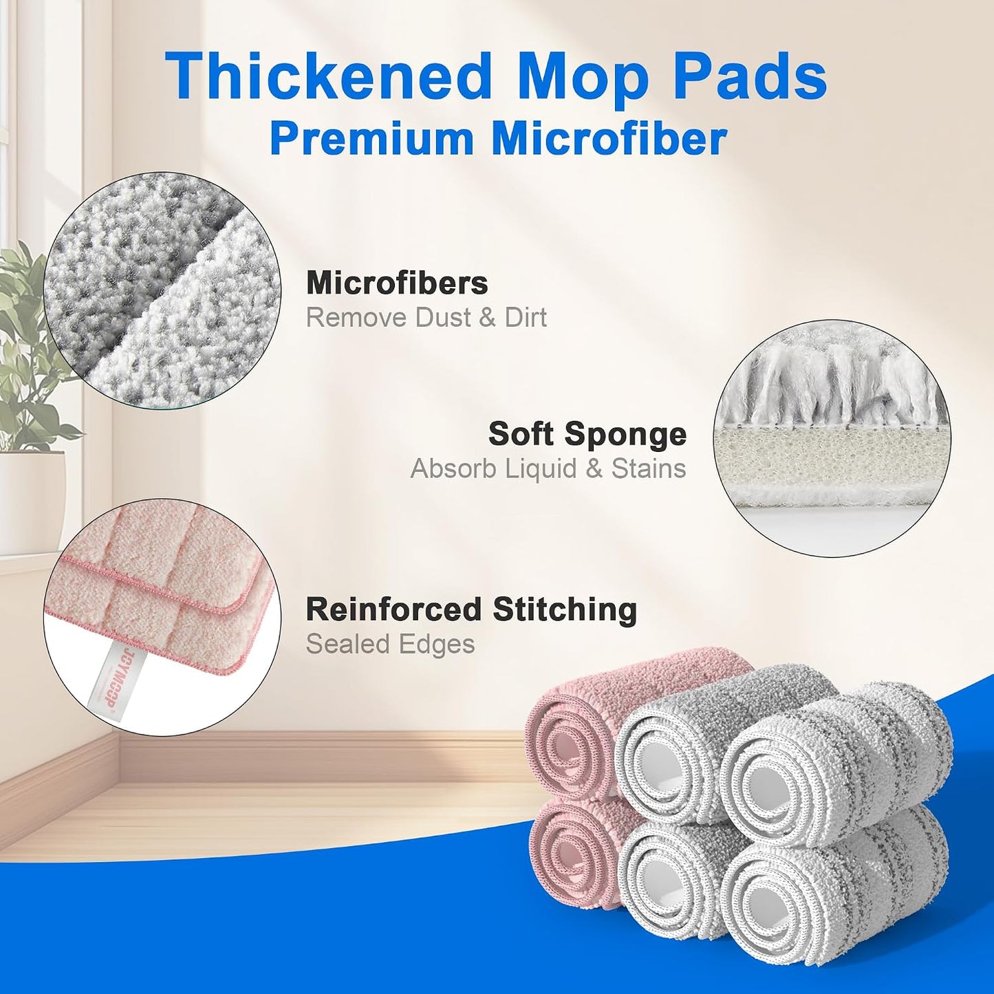 Almohadillas microfibra reutilizables 13pulg set 6 rosa gris