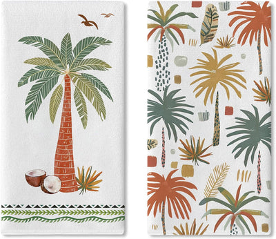 Juego de 2 paños de cocina con palmeras tropicales y plantas costeras