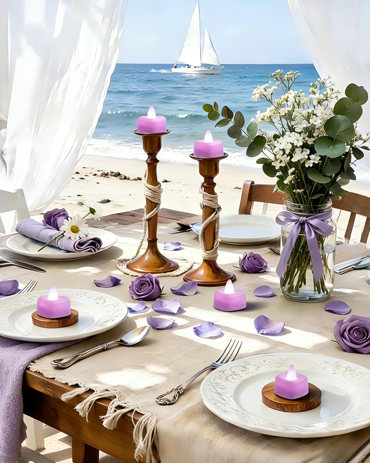 Set 1000 pétalos rosa morado con luces LED 12
