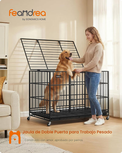 Jaula perros resistente plegable con ruedas puertas dobles