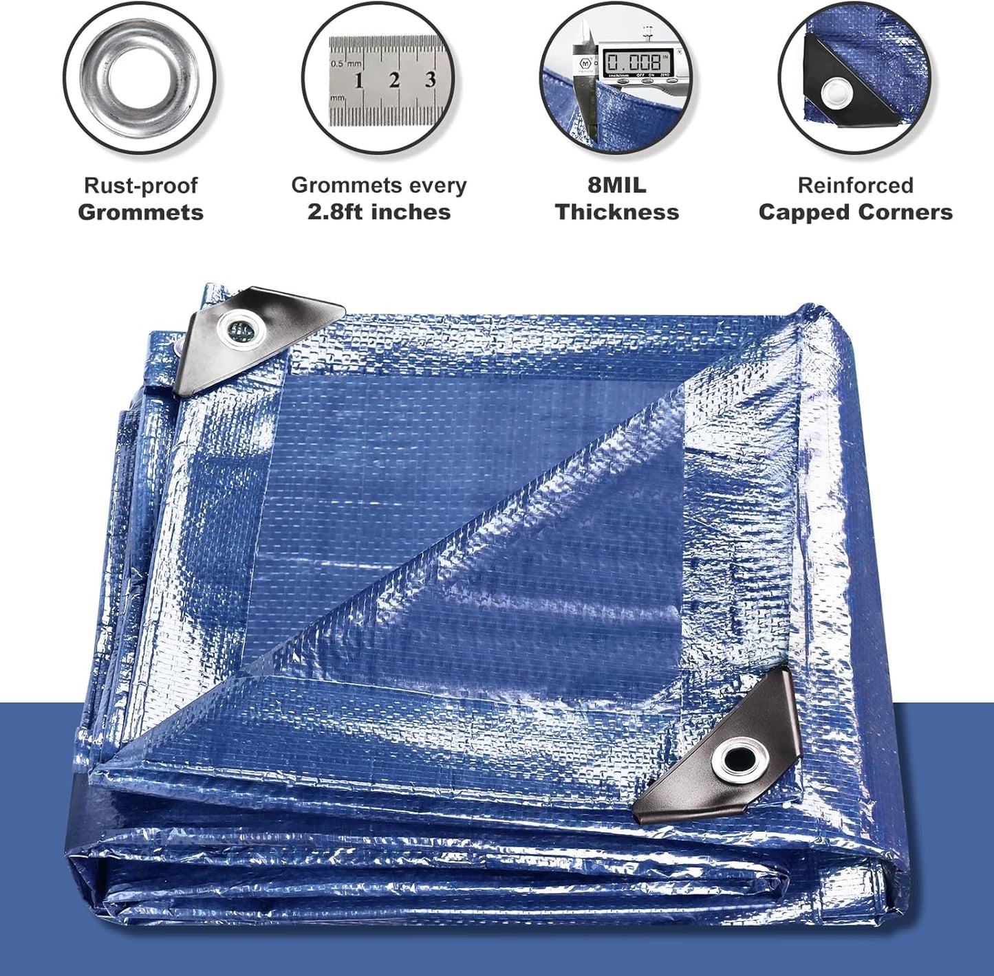 2 Lonas impermeables azules 6x8ft resistentes con ojales