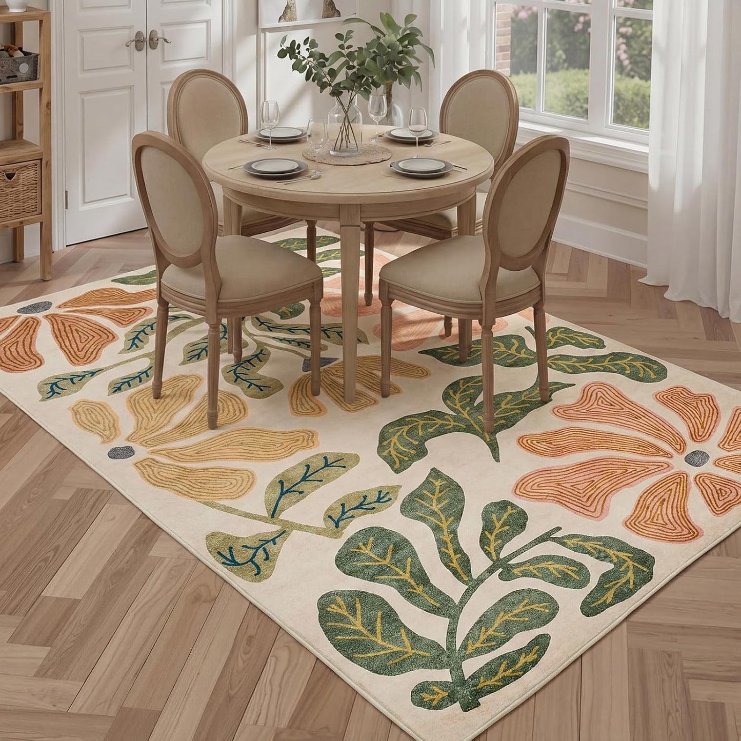 Alfombra sala 6x9ft lavable antideslizante estampado hojas
