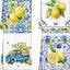 Juego de 4 toallas de cocina de limón azul y blanco con microfibra