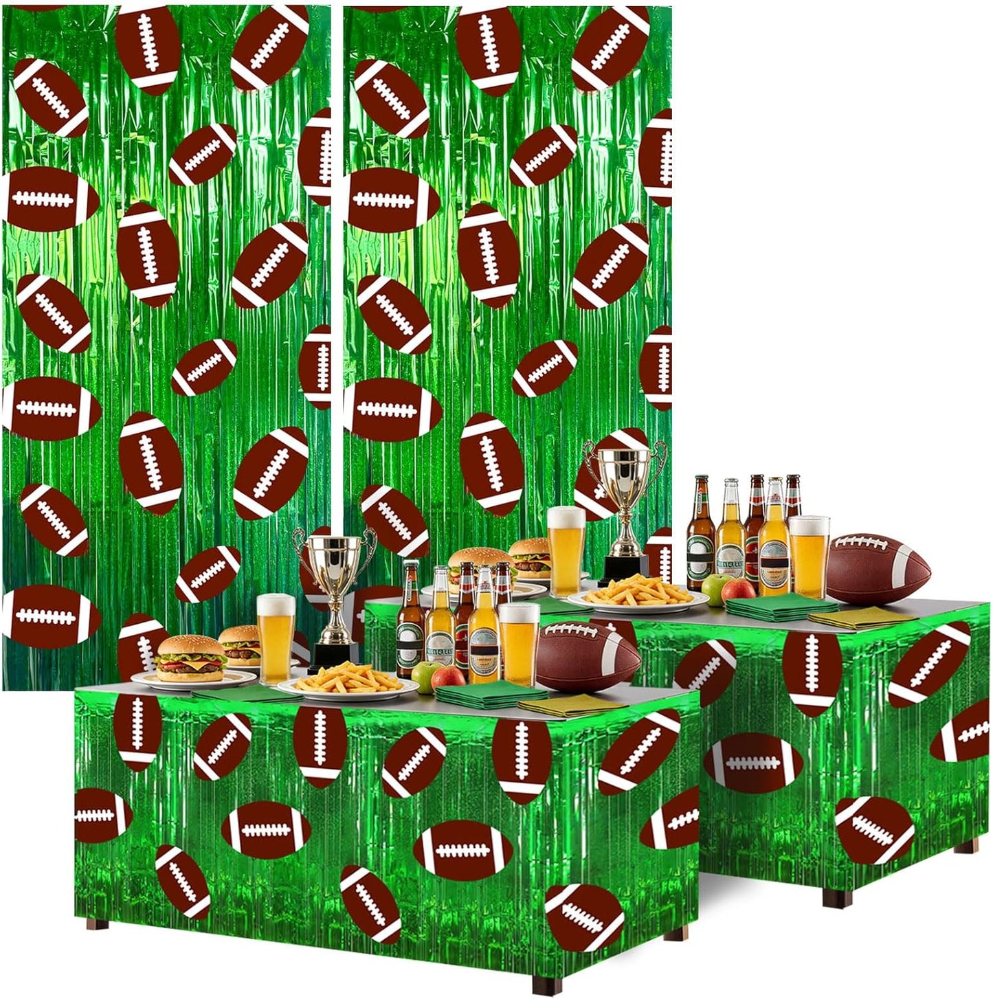 Paquete de 4 decoraciones de fiesta de fútbol con faldas de mesa y cortinas