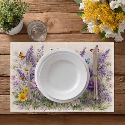 Juego de 4 manteles individuales de primavera 12 x 18 pulgadas con mariposas florales