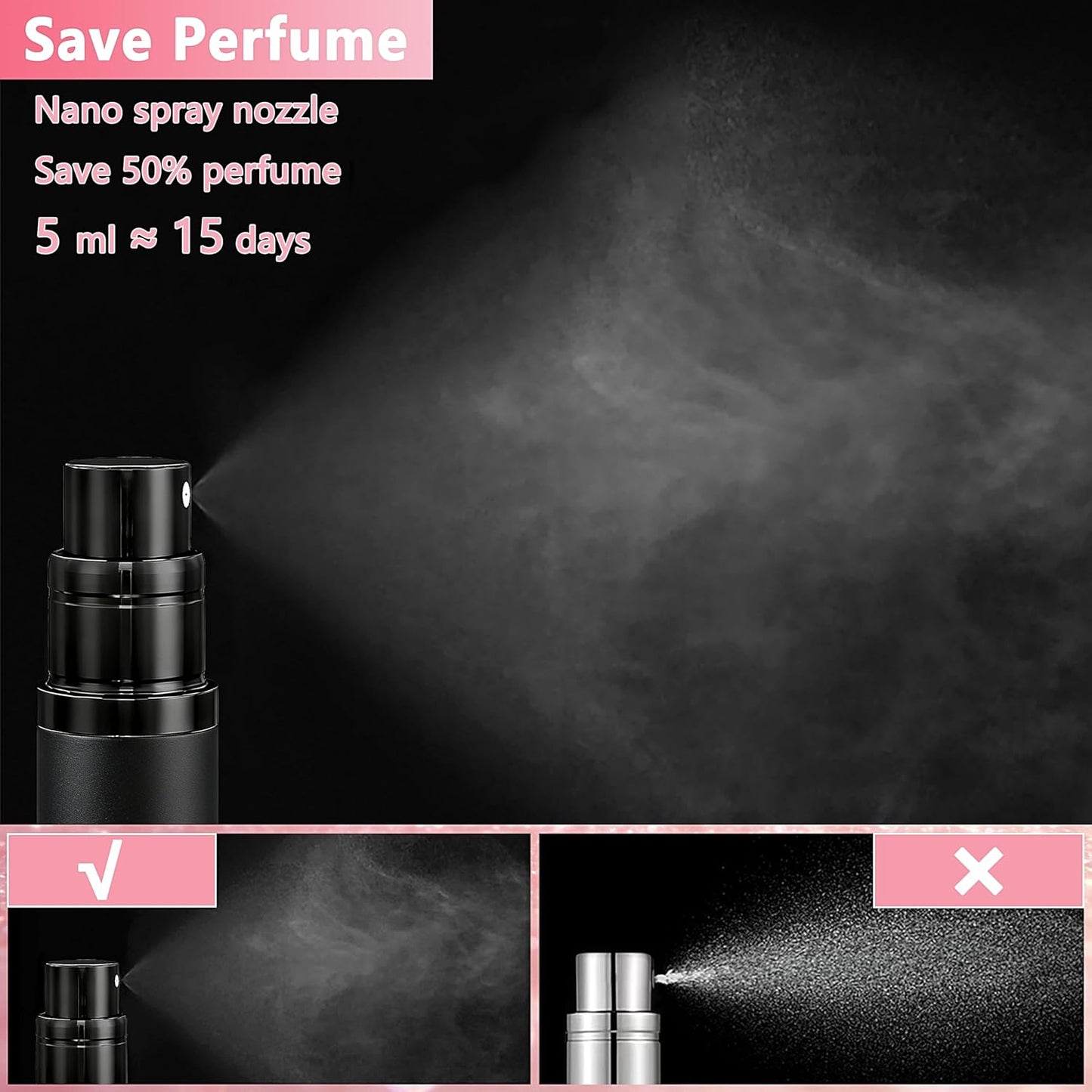 Atomizador perfume viaje 0.2oz recargable mini botella spray negro