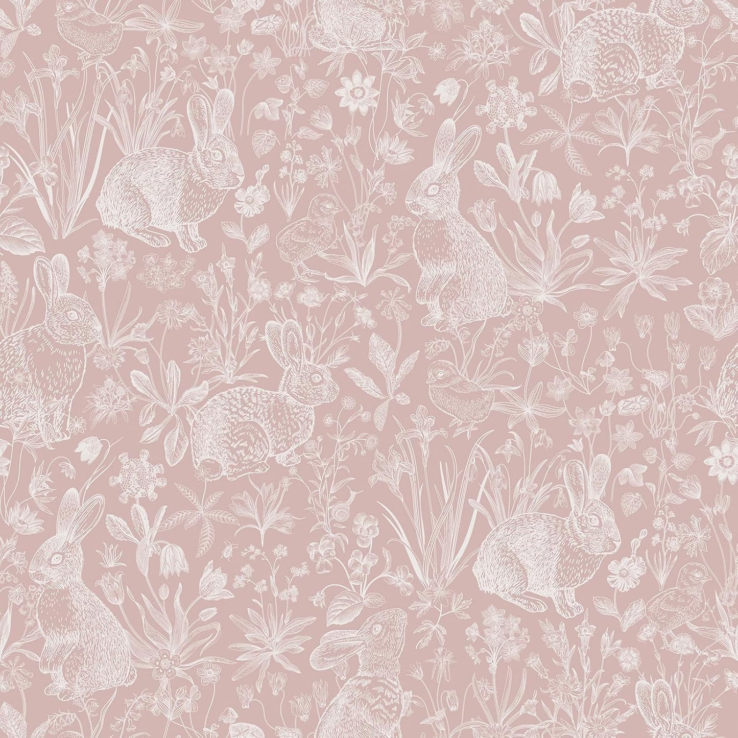 Papel tapiz conejito rosa vintage floral para niños