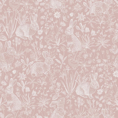 Papel tapiz conejito rosa vintage floral para niños