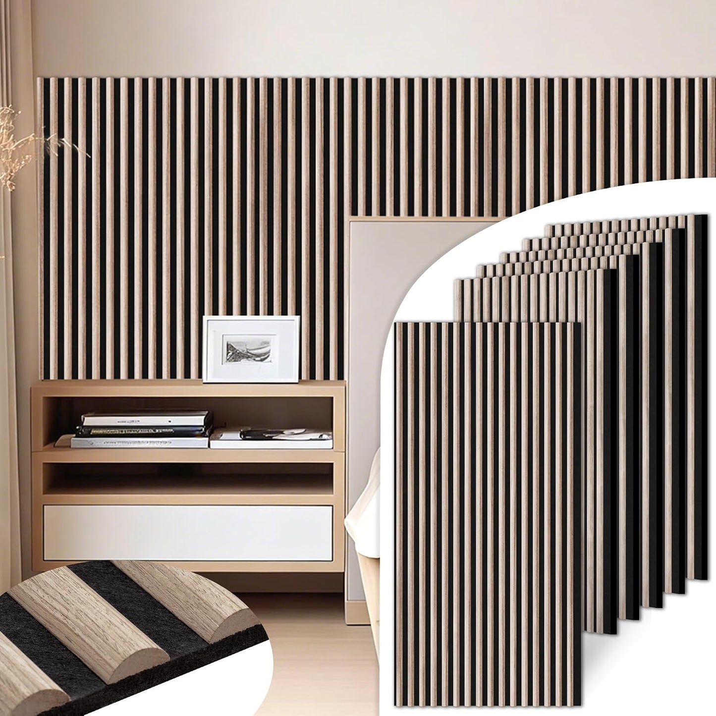 Paneles listones madera 47x23pulg set 6